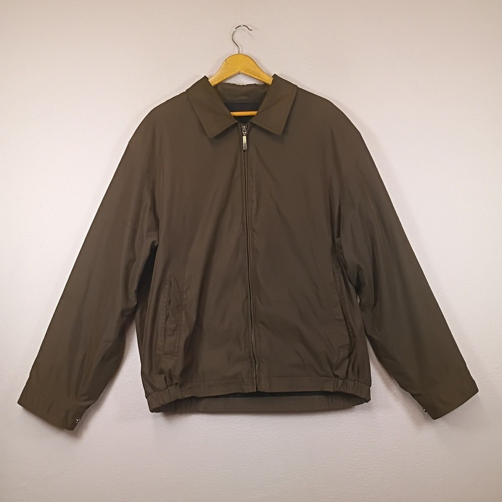 Minimalist Claiborne Mens Large Brown Microfiber Full Zip Harrington Jacket